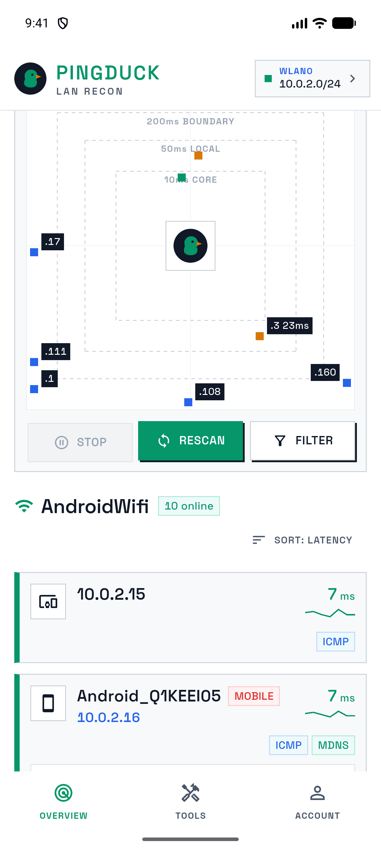PingDuck scanning a home network